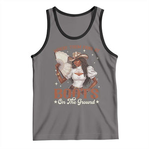 Black Cowgirl Tank Top Where Them Fans At Boots On The Ground TS10 Deep Heather Black Print Your Wear