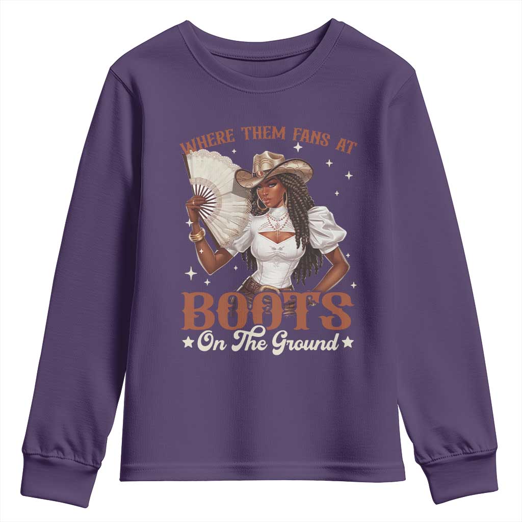Black Cowgirl Youth Sweatshirt Where Them Fans At Boots On The Ground TS10 Purple Print Your Wear