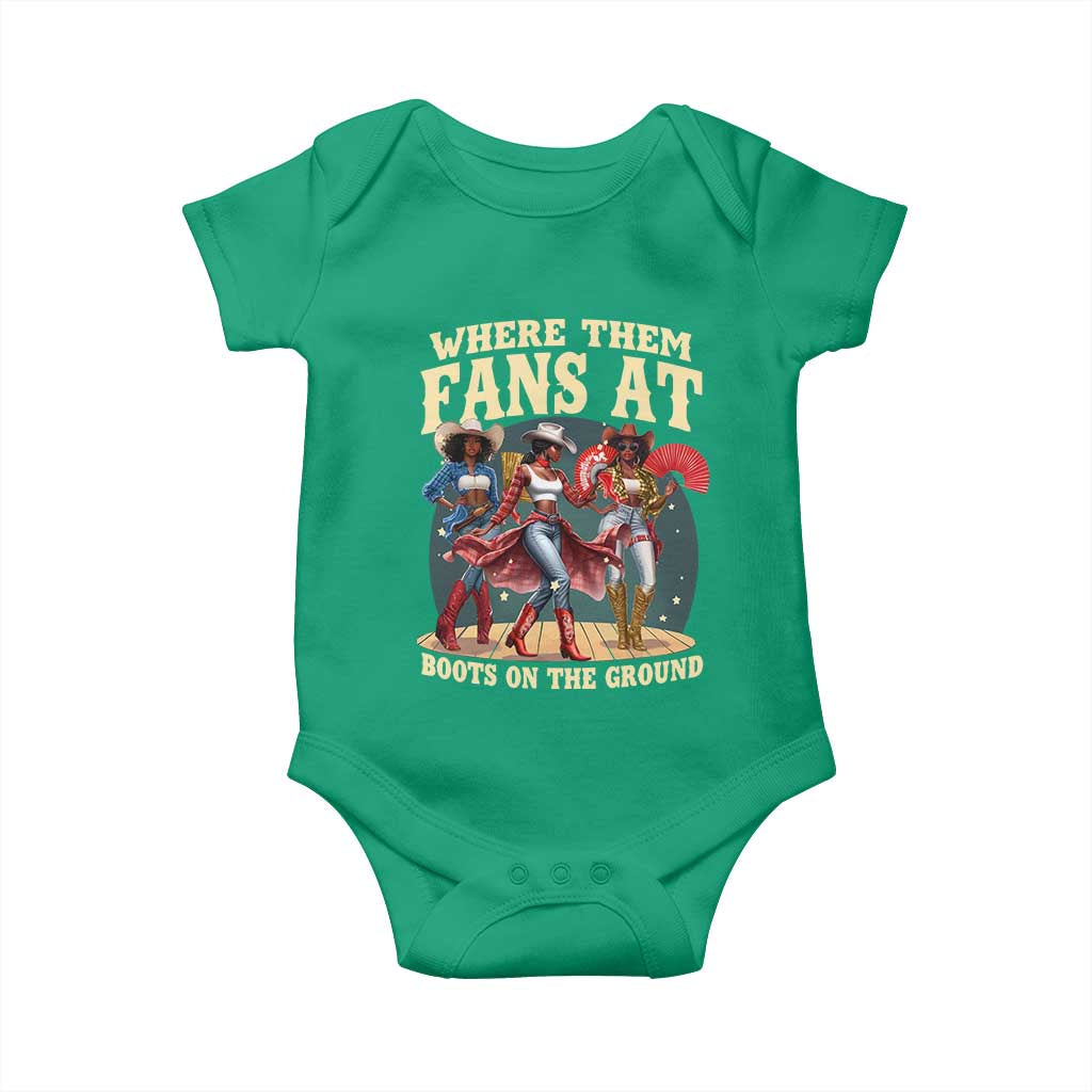 Where Them Fans At Boots On The Ground Black Cowgirl Baby Onesie TS10 Irish Green Print Your Wear
