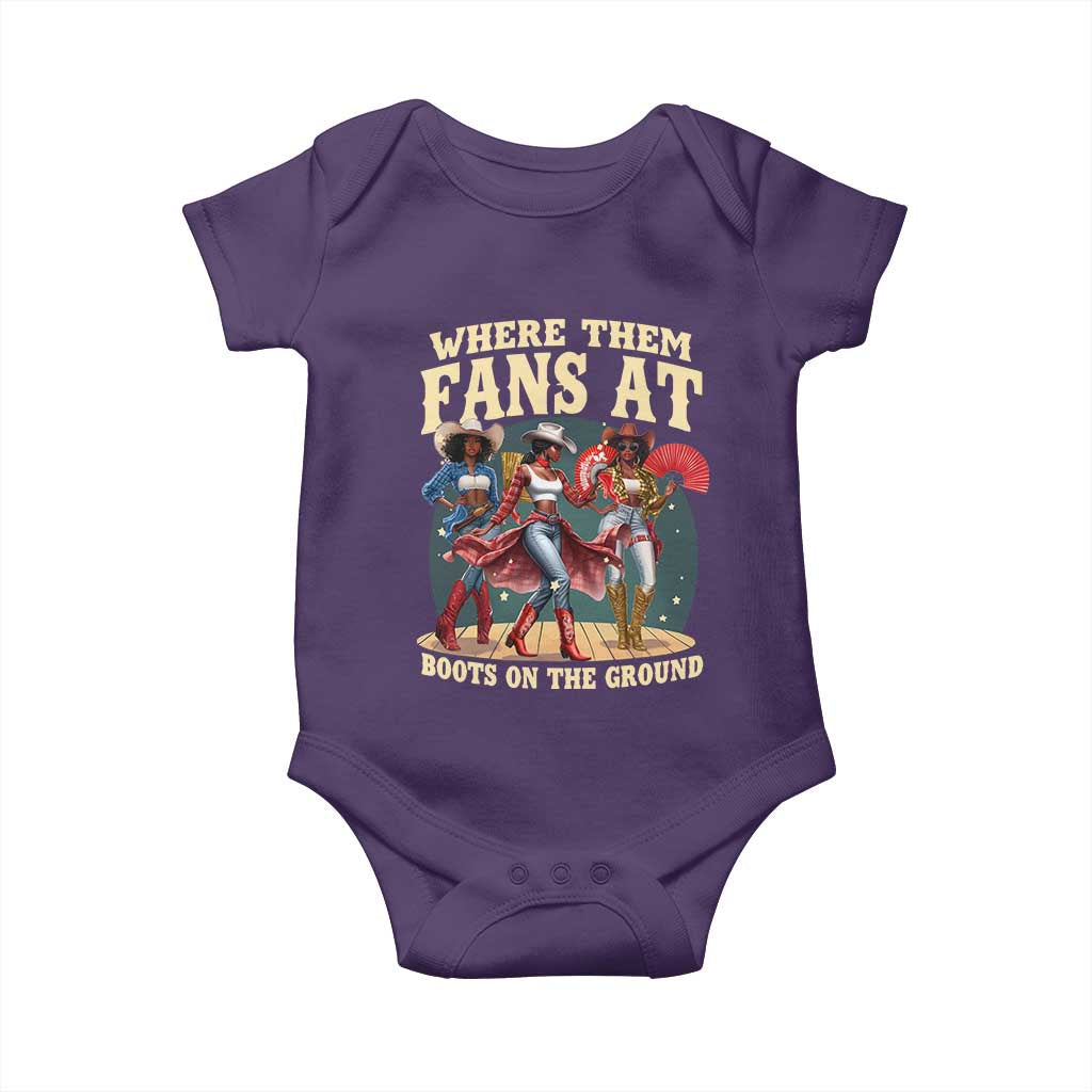 Where Them Fans At Boots On The Ground Black Cowgirl Baby Onesie TS10 Purple Print Your Wear