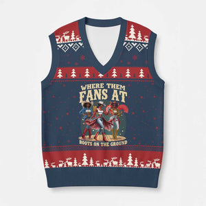 Where Them Fans At Boots On The Ground Black Cowgirl V-Neck Knit Sweater Vest TS10 Navy Red Print Your Wear