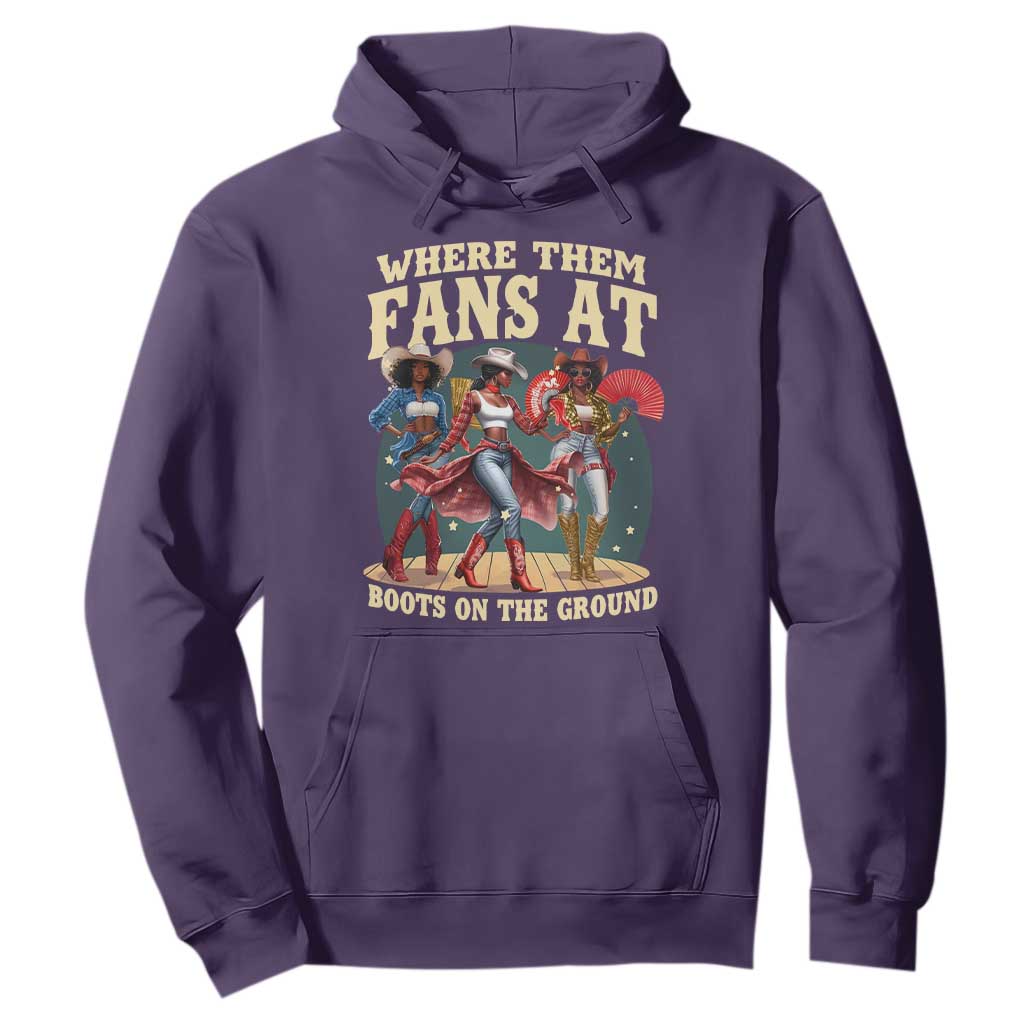 Where Them Fans At Boots On The Ground Black Cowgirl Hoodie TS10 Purple Print Your Wear