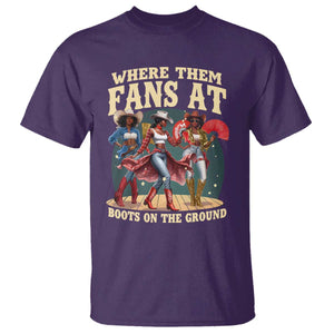 Where Them Fans At Boots On The Ground Black Cowgirl T Shirt TS10 Purple Print Your Wear