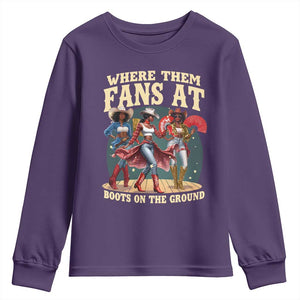 Where Them Fans At Boots On The Ground Black Cowgirl Youth Sweatshirt TS10 Purple Print Your Wear