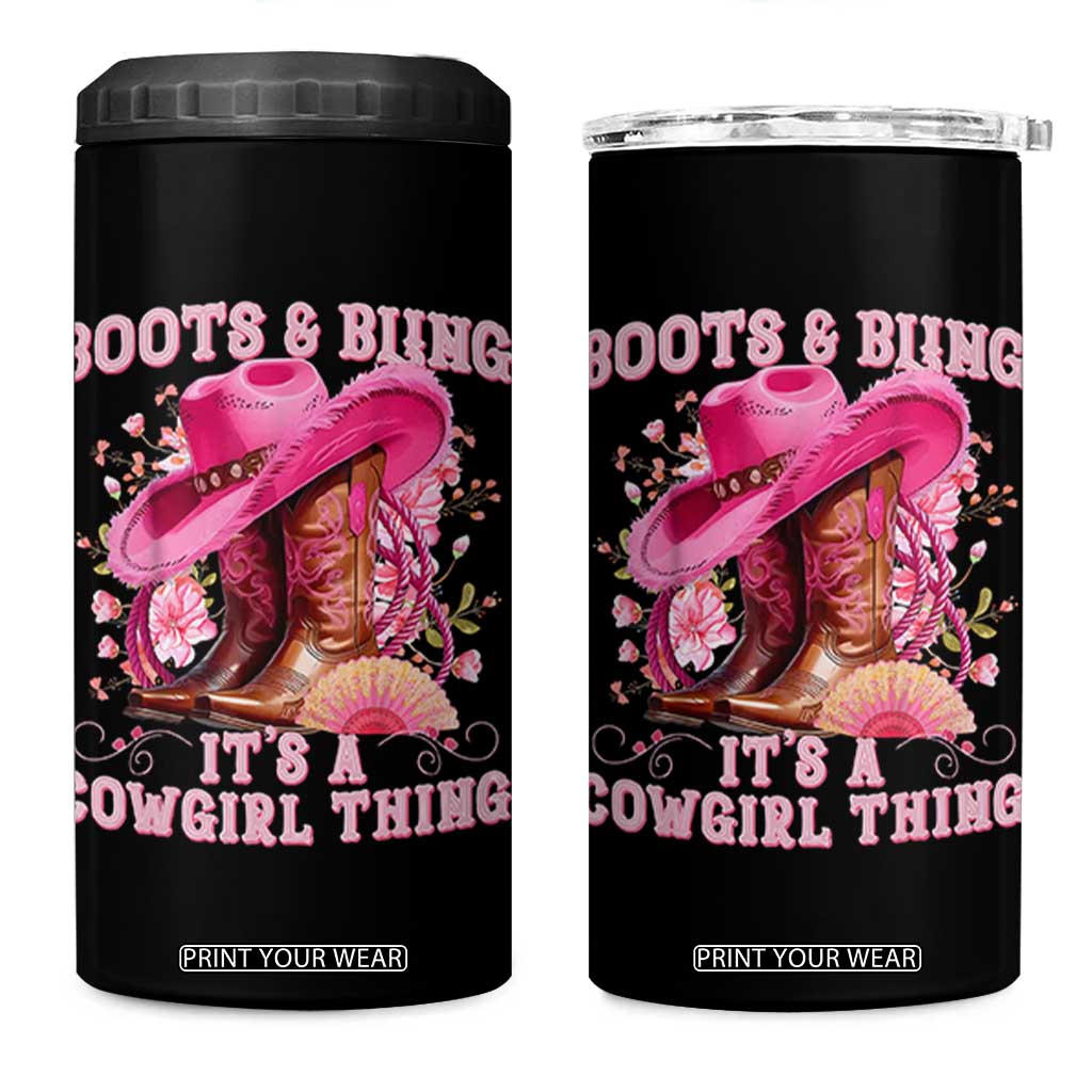 Boots and Bling Its A Cowgirl Thing Western Cowgirl 4 in 1 Can Cooler Tumbler TS10 One Size: 16 oz Black Print Your Wear