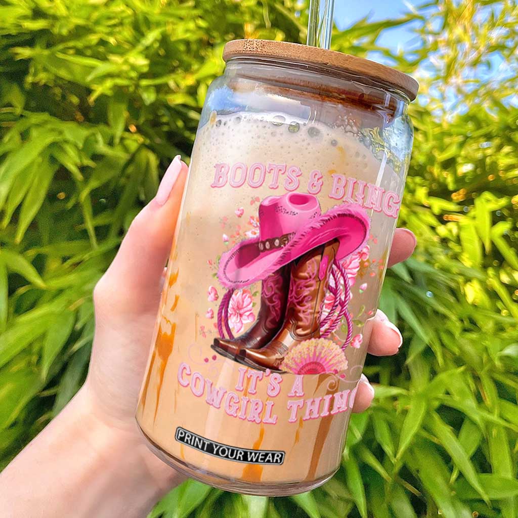 Boots and Bling Its A Cowgirl Thing Western Cowgirl Glass Can TS10 Black Print Your Wear