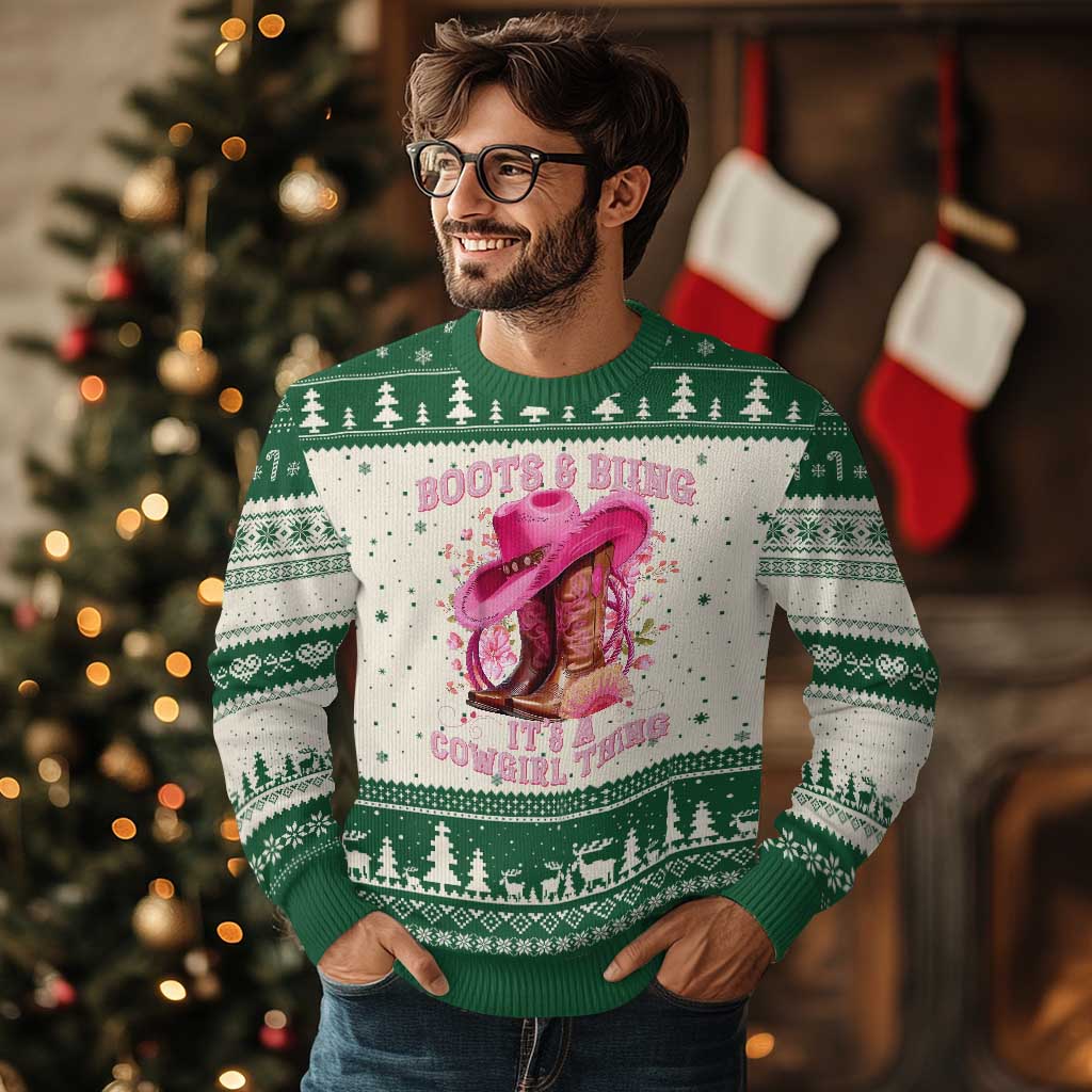 Boots and Bling Its A Cowgirl Thing Western Cowgirl Ugly Christmas Sweater TS10 Beige Green Print Your Wear