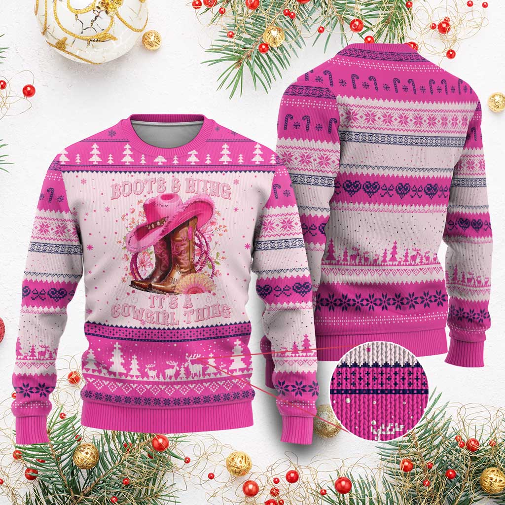 Boots and Bling Its A Cowgirl Thing Western Cowgirl Ugly Christmas Sweater TS10 Hot Pink Print Your Wear