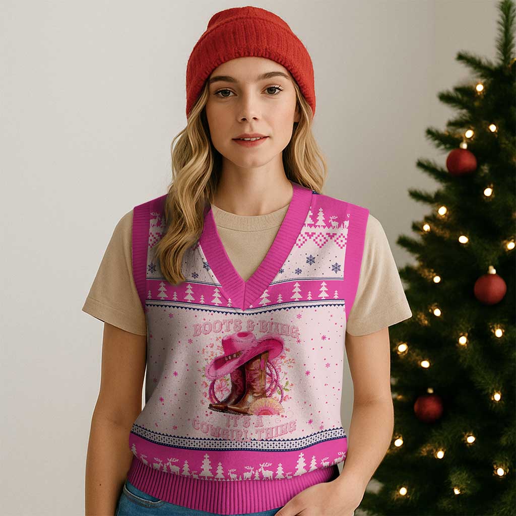 Boots and Bling Its A Cowgirl Thing Western Cowgirl V-Neck Knit Sweater Vest TS10 Hot Pink Print Your Wear