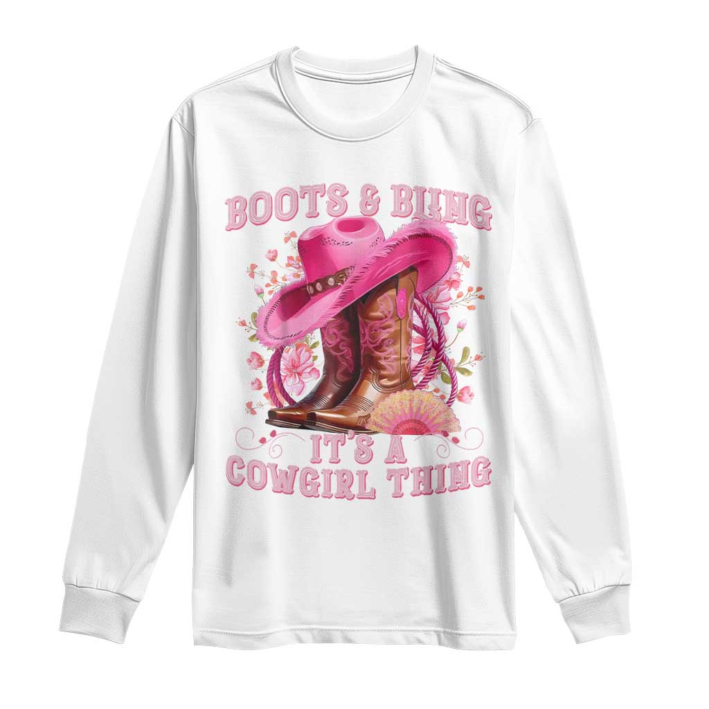 Boots and Bling Its A Cowgirl Thing Western Cowgirl Long Sleeve Shirt TS10 White Print Your Wear