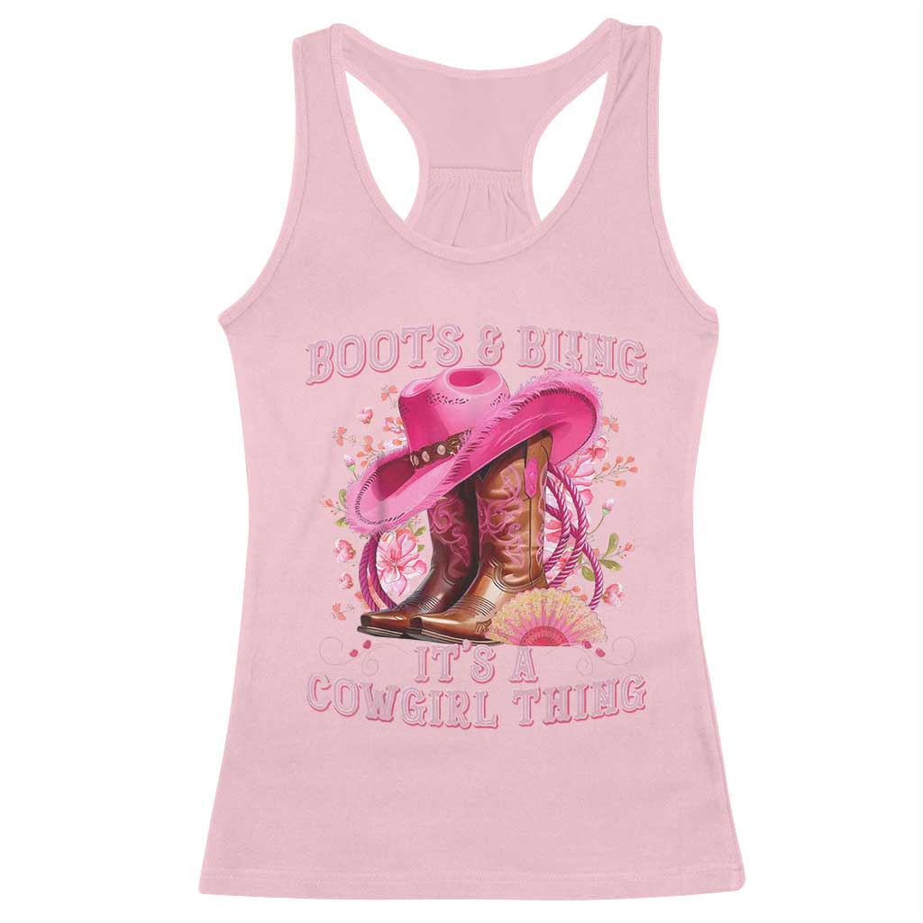 Boots and Bling Its A Cowgirl Thing Western Cowgirl Racerback Tank Top TS10 Light Pink Print Your Wear