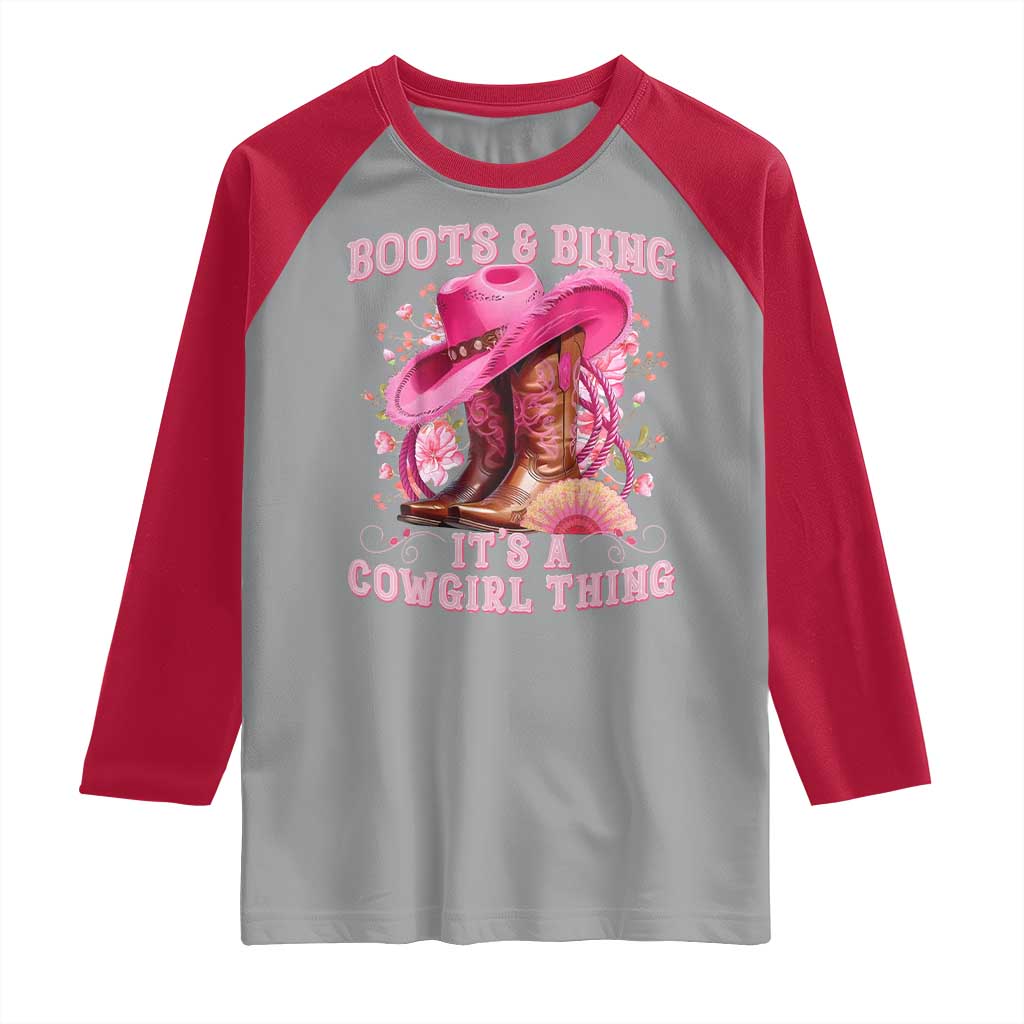 Boots and Bling Its A Cowgirl Thing Western Cowgirl Raglan Shirt TS10 Sport Gray Red Print Your Wear