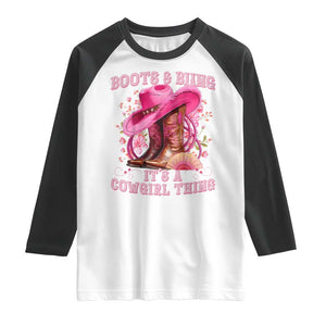 Boots and Bling Its A Cowgirl Thing Western Cowgirl Raglan Shirt TS10 White Black Print Your Wear