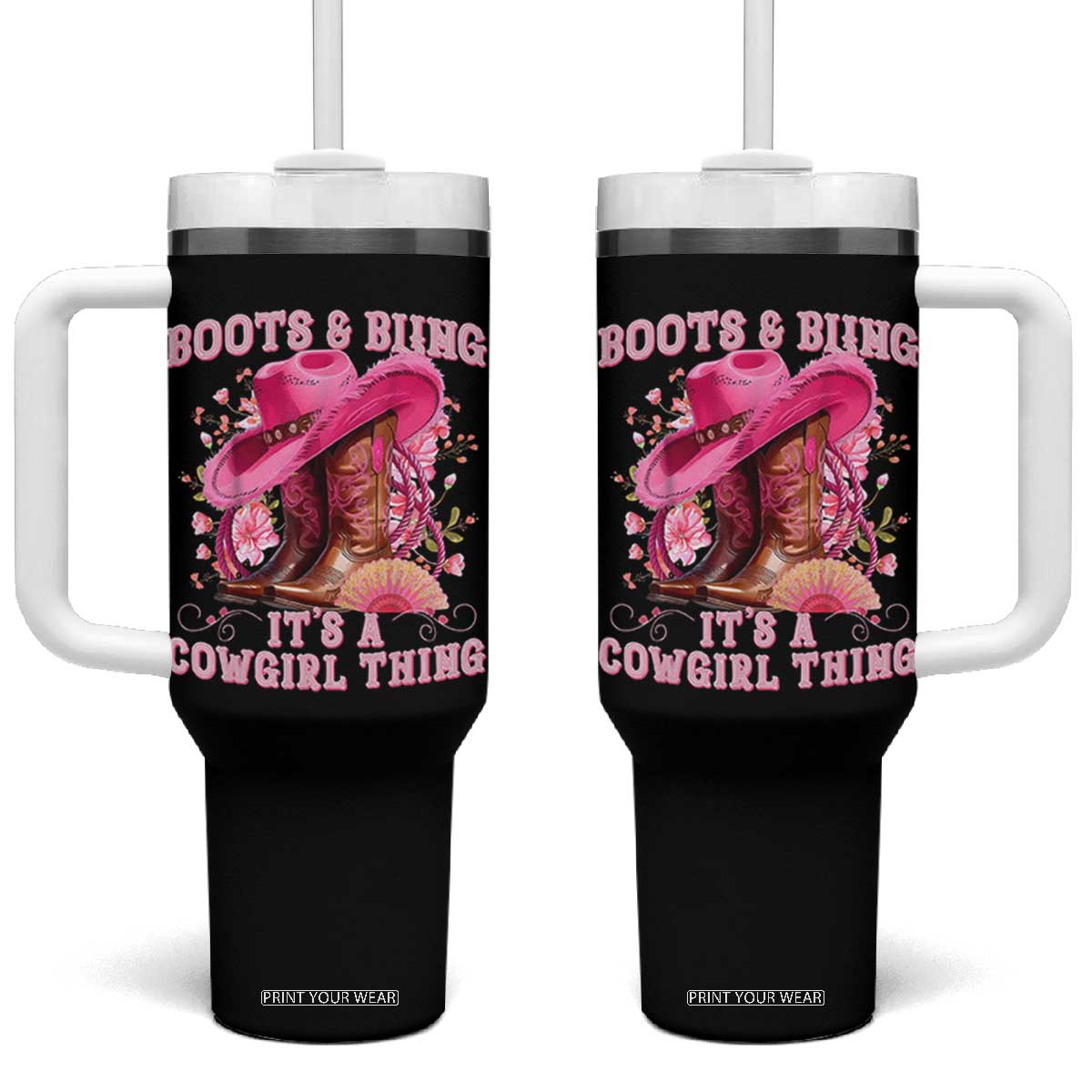 Boots and Bling Its A Cowgirl Thing Western Cowgirl Tumbler With Handle TS10 One Size: 40 oz Black Print Your Wear