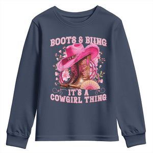 Boots and Bling Its A Cowgirl Thing Western Cowgirl Youth Sweatshirt TS10 Navy Print Your Wear