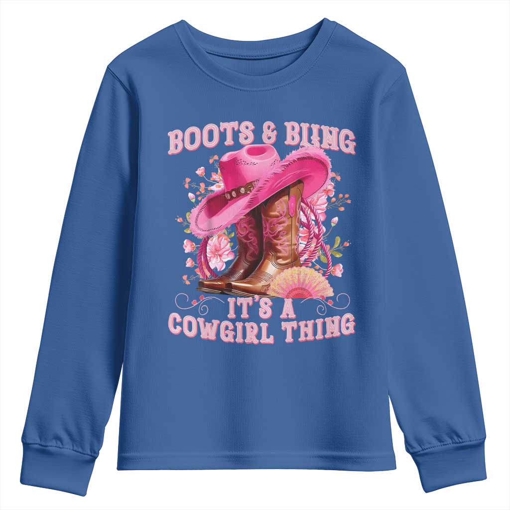 Boots and Bling Its A Cowgirl Thing Western Cowgirl Youth Sweatshirt TS10 Royal Blue Print Your Wear