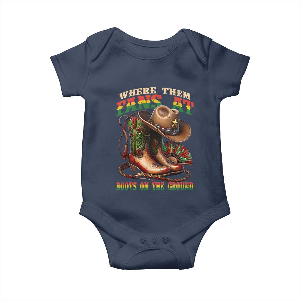 Where Them Fans At Boots On The Ground Baby Onesie Black Cowgirl Western Pride TS10 Navy Print Your Wear