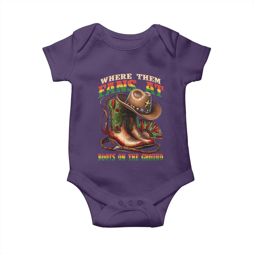 Where Them Fans At Boots On The Ground Baby Onesie Black Cowgirl Western Pride TS10 Purple Print Your Wear