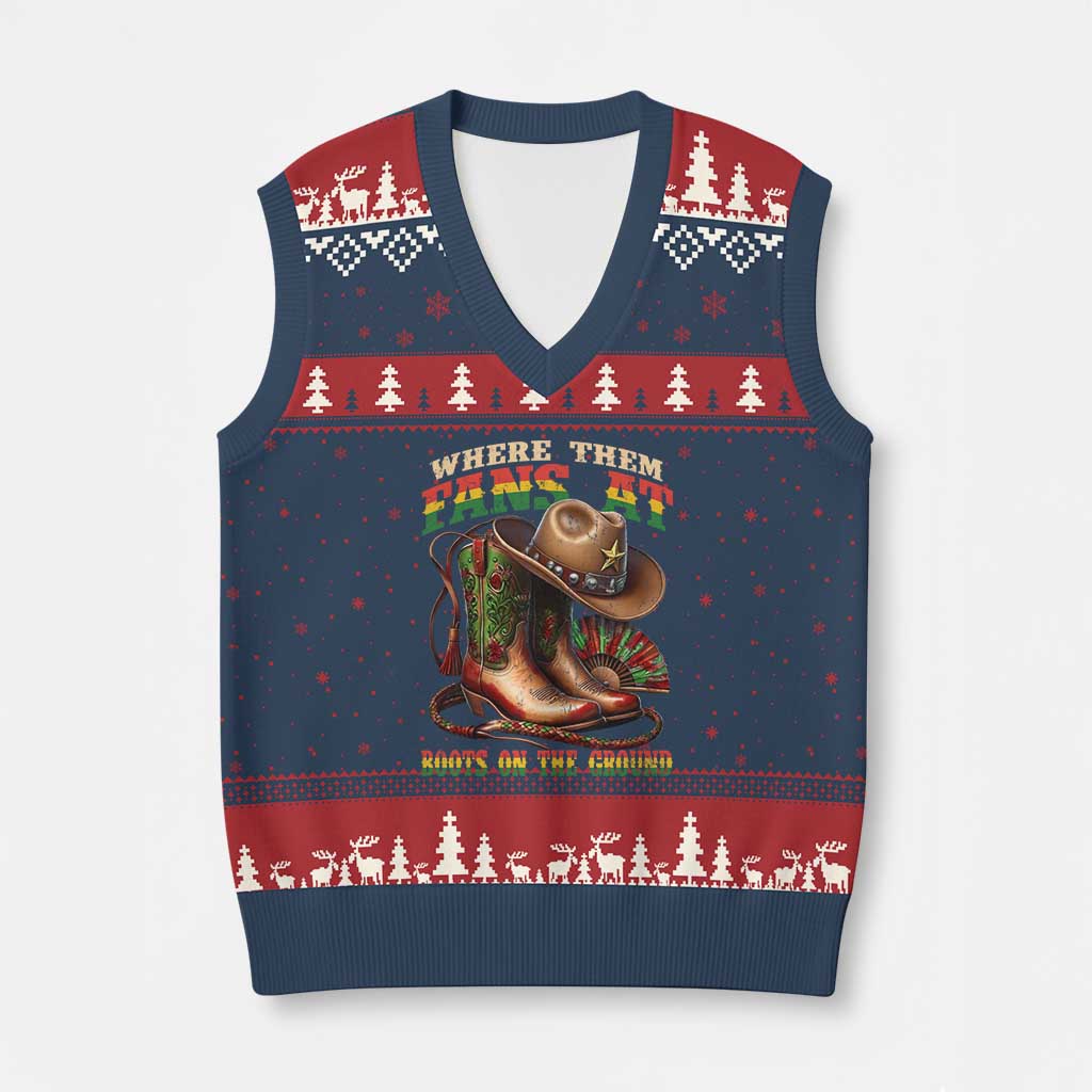Where Them Fans At Boots On The Ground V-Neck Knit Sweater Vest Black Cowgirl Western Pride TS10 Navy Red Print Your Wear
