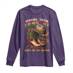Where Them Fans At Boots On The Ground Long Sleeve Shirt Black Cowgirl Western Pride TS10 Purple Print Your Wear