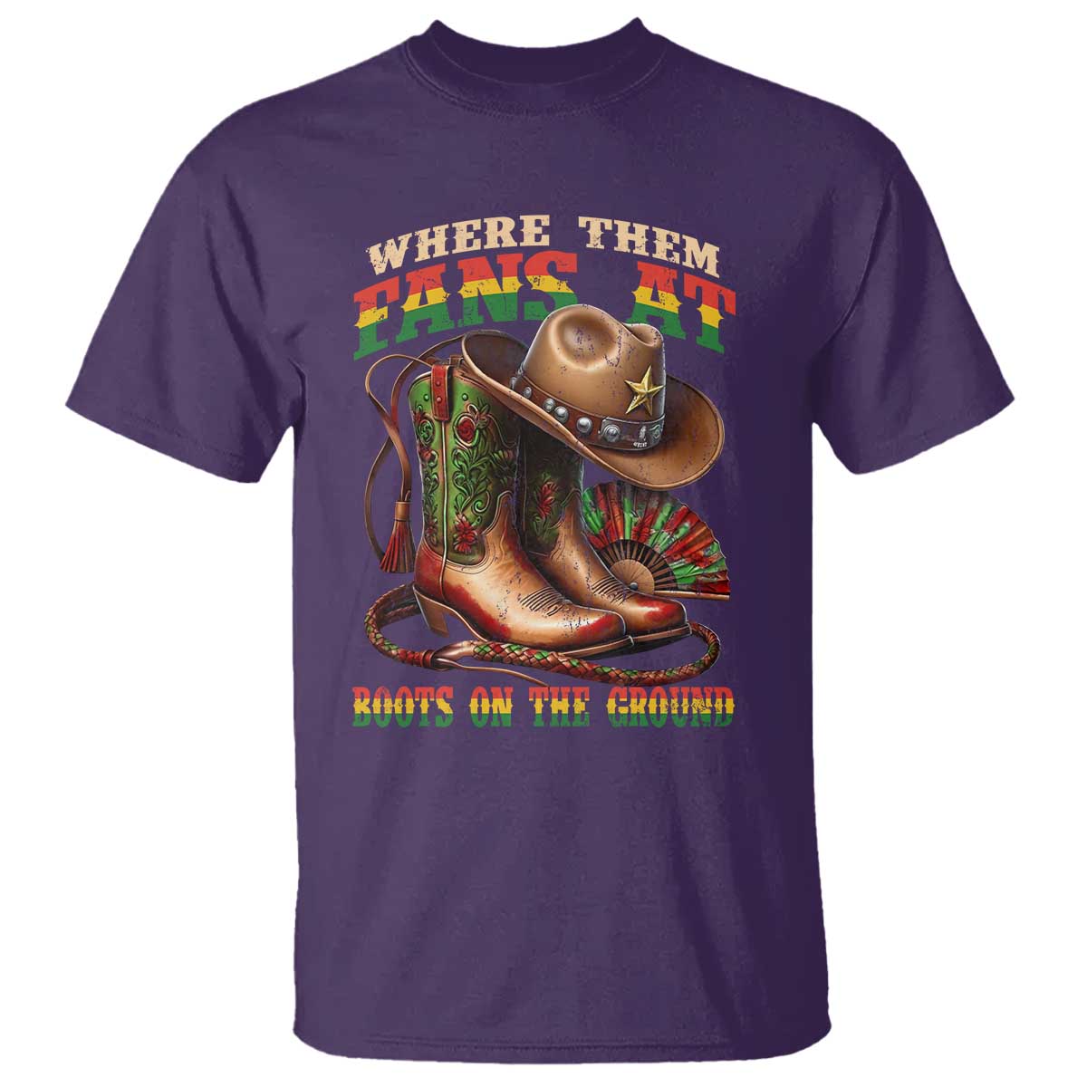 Where Them Fans At Boots On The Ground T Shirt Black Cowgirl Western Pride TS10 Purple Print Your Wear