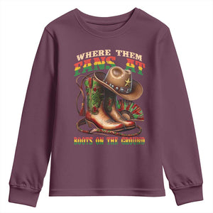 Where Them Fans At Boots On The Ground Youth Sweatshirt Black Cowgirl Western Pride TS10 Maroon Print Your Wear