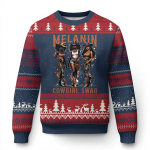 Melanin Cowgirl Swag Ugly Christmas Sweater Black Women Western Pride TS10 Navy Red Print Your Wear