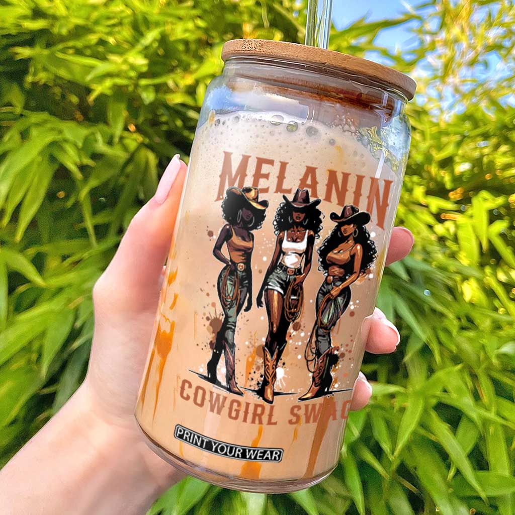 Melanin Cowgirl Swag Glass Can Black Women Western Pride TS10 Black Print Your Wear