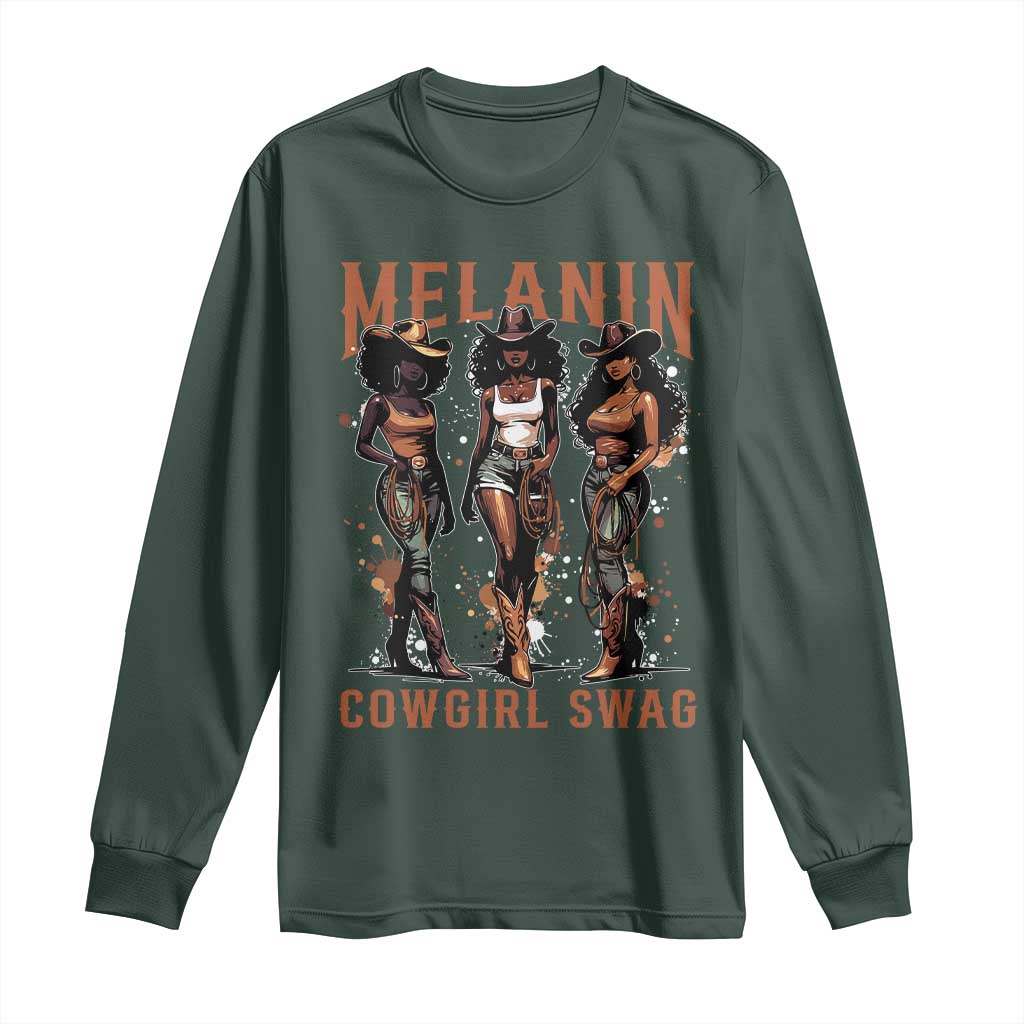 Melanin Cowgirl Swag Long Sleeve Shirt Black Women Western Pride TS10 Dark Forest Green Print Your Wear