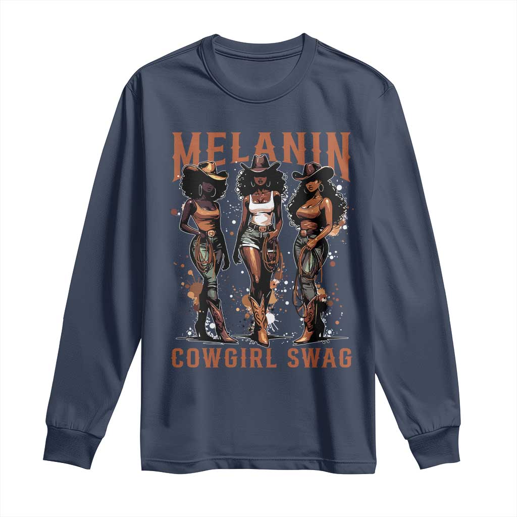 Melanin Cowgirl Swag Long Sleeve Shirt Black Women Western Pride TS10 Navy Print Your Wear