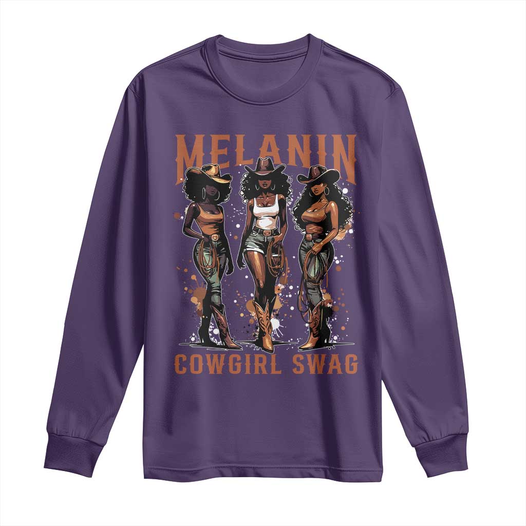 Melanin Cowgirl Swag Long Sleeve Shirt Black Women Western Pride TS10 Purple Print Your Wear