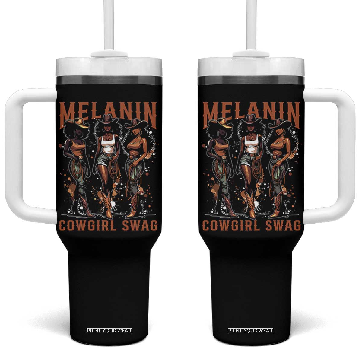 Melanin Cowgirl Swag Tumbler With Handle Black Women Western Pride TS10 One Size: 40 oz Black Print Your Wear