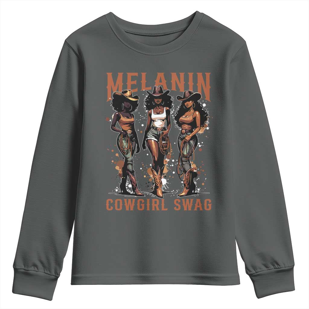 Melanin Cowgirl Swag Youth Sweatshirt Black Women Western Pride TS10 Dark Heather Print Your Wear