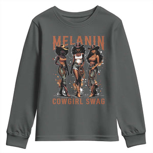 Melanin Cowgirl Swag Youth Sweatshirt Black Women Western Pride TS10 Dark Heather Print Your Wear