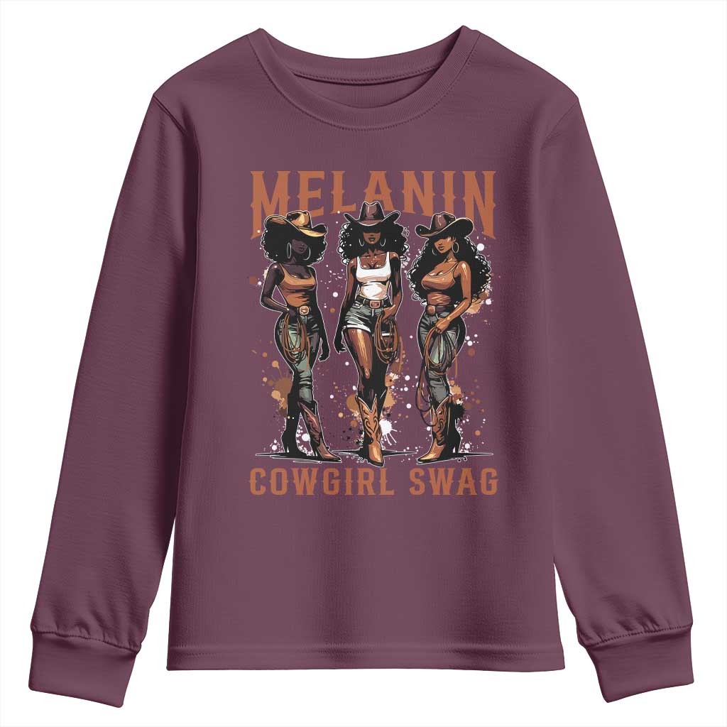 Melanin Cowgirl Swag Youth Sweatshirt Black Women Western Pride TS10 Maroon Print Your Wear