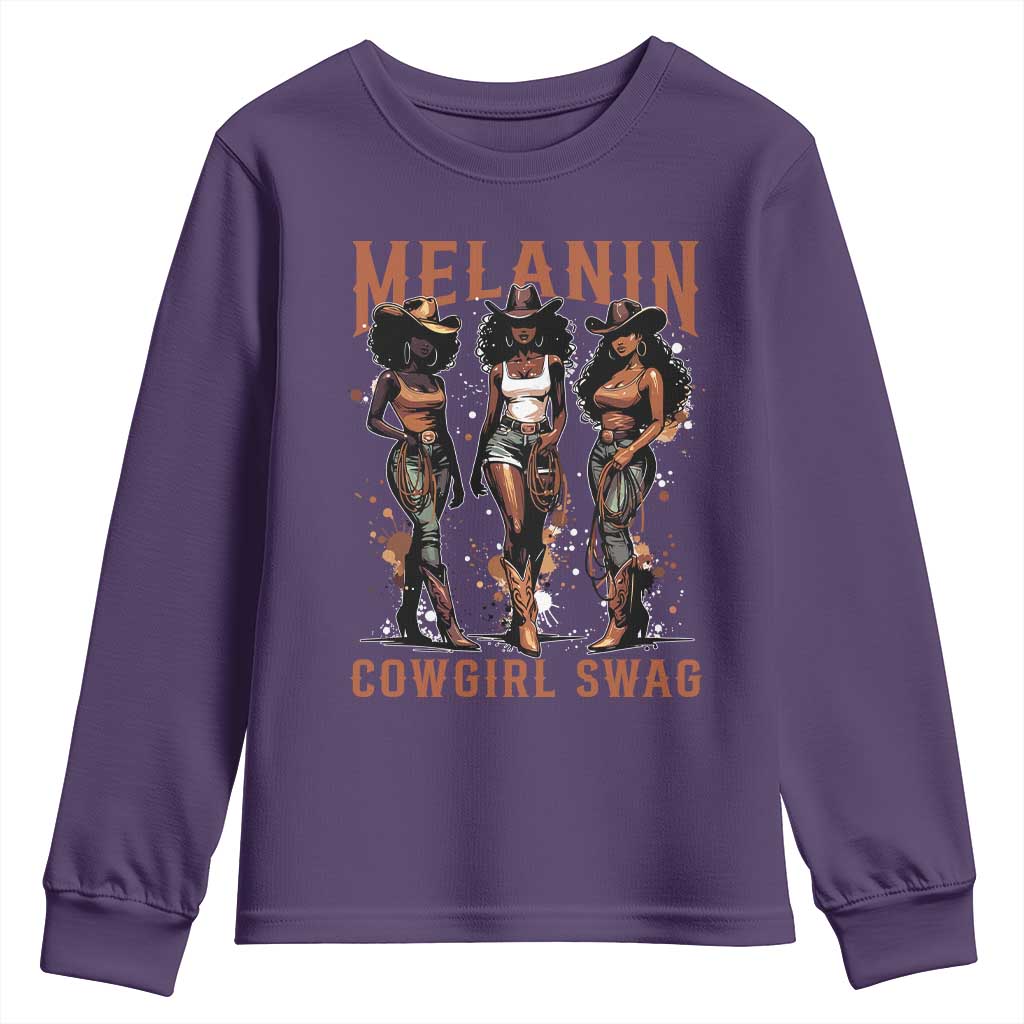 Melanin Cowgirl Swag Youth Sweatshirt Black Women Western Pride TS10 Purple Print Your Wear