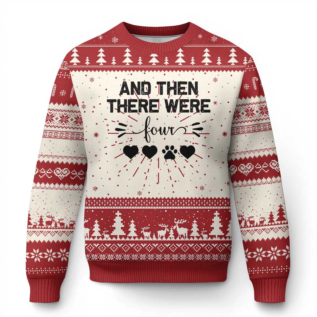 And Then There Were Four Knit Sweatshirt Pregnancy Baby Announcement With Dog TS10 Red Print Your Wear