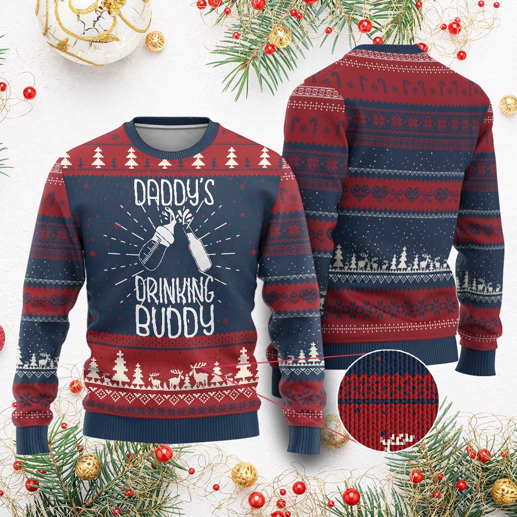 Daddy's Drinking Buddy Knit Sweatshirt Funny Baby Shower Infants Outfit Newborn Gift - Print Your Wear