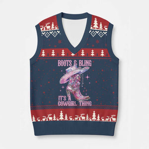 Boots and Bling Its A Cowgirl Thing V-Neck Knit Sweater Vest TS10 Navy Red Print Your Wear