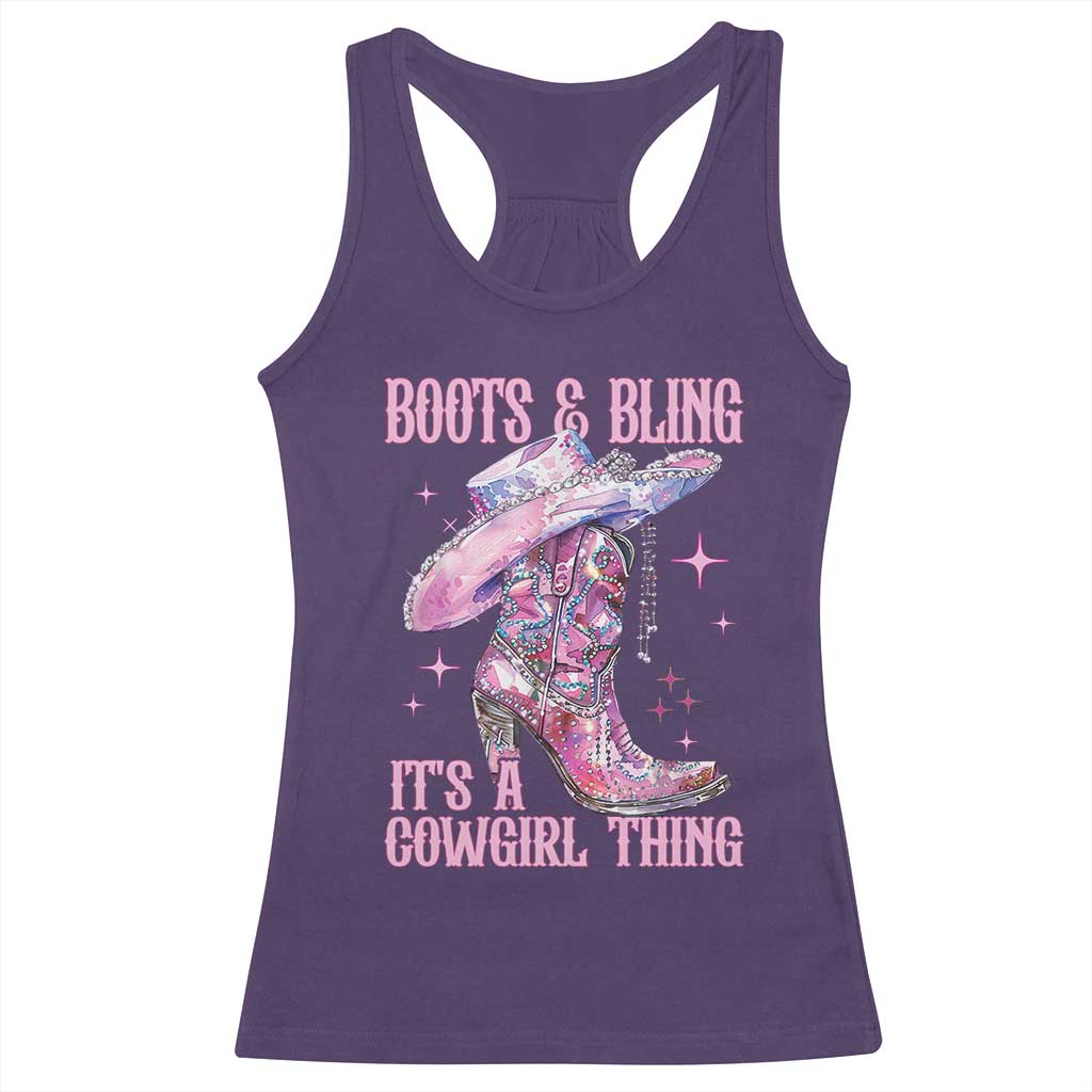 Boots and Bling Its A Cowgirl Thing Racerback Tank Top TS10 Purple Print Your Wear