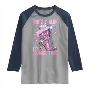 Boots and Bling Its A Cowgirl Thing Raglan Shirt TS10 Sport Gray Navy Print Your Wear