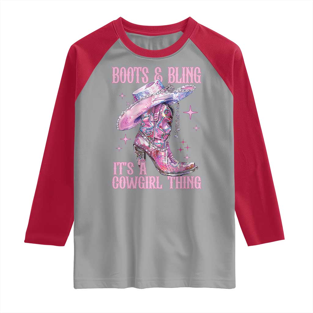 Boots and Bling Its A Cowgirl Thing Raglan Shirt TS10 Sport Gray Red Print Your Wear