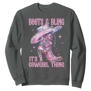 Boots and Bling Its A Cowgirl Thing Sweatshirt TS10 Dark Heather Print Your Wear