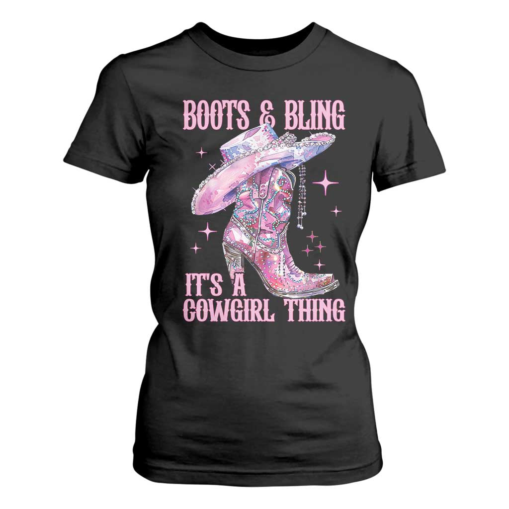 Boots and Bling Its A Cowgirl Thing T Shirt For Women TS10 Black Print Your Wear
