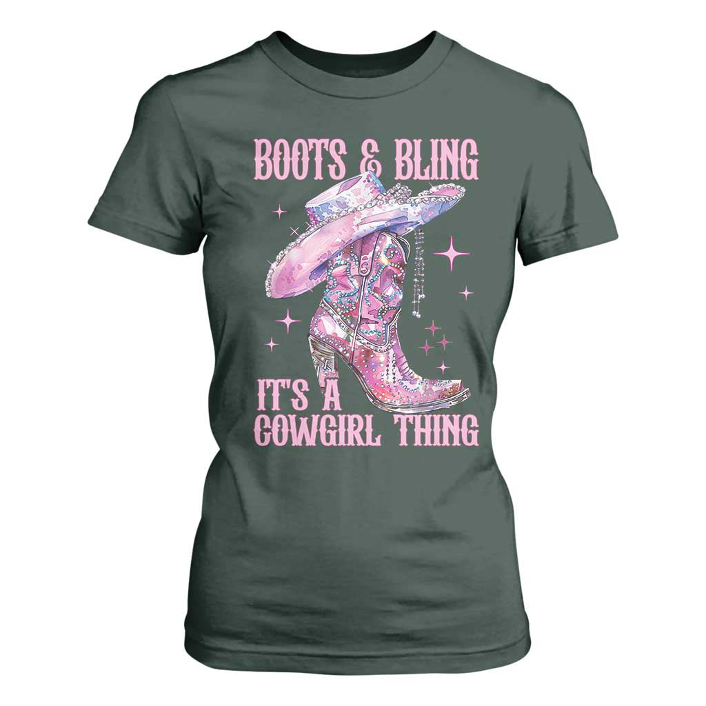 Boots and Bling Its A Cowgirl Thing T Shirt For Women TS10 Dark Forest Green Print Your Wear