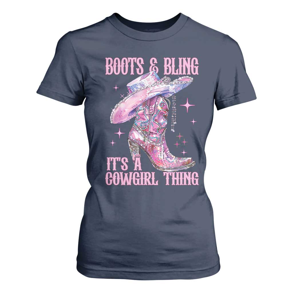 Boots and Bling Its A Cowgirl Thing T Shirt For Women TS10 Navy Print Your Wear