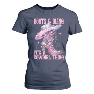Boots and Bling Its A Cowgirl Thing T Shirt For Women TS10 Navy Print Your Wear