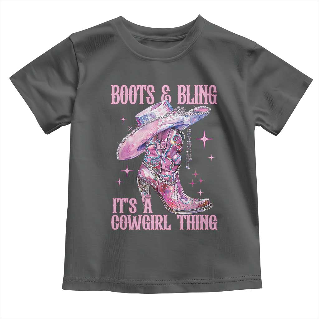 Boots and Bling Its A Cowgirl Thing Toddler T Shirt TS10 Dark Heather Print Your Wear
