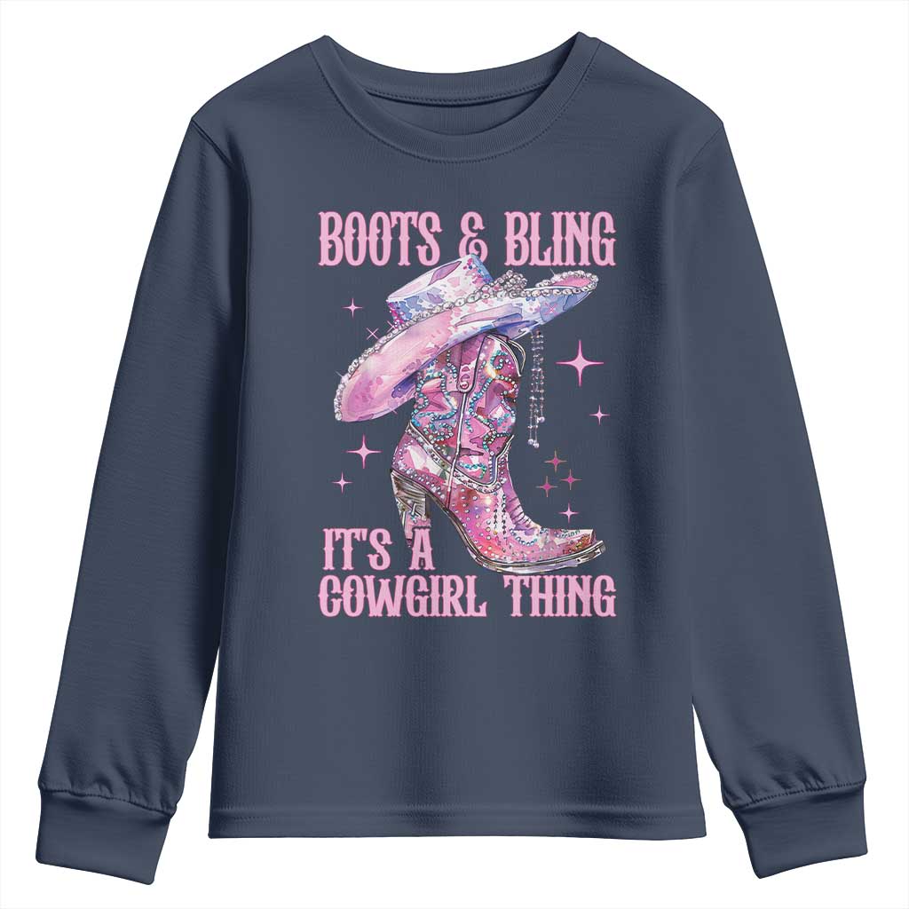Boots and Bling Its A Cowgirl Thing Youth Sweatshirt TS10 Navy Print Your Wear