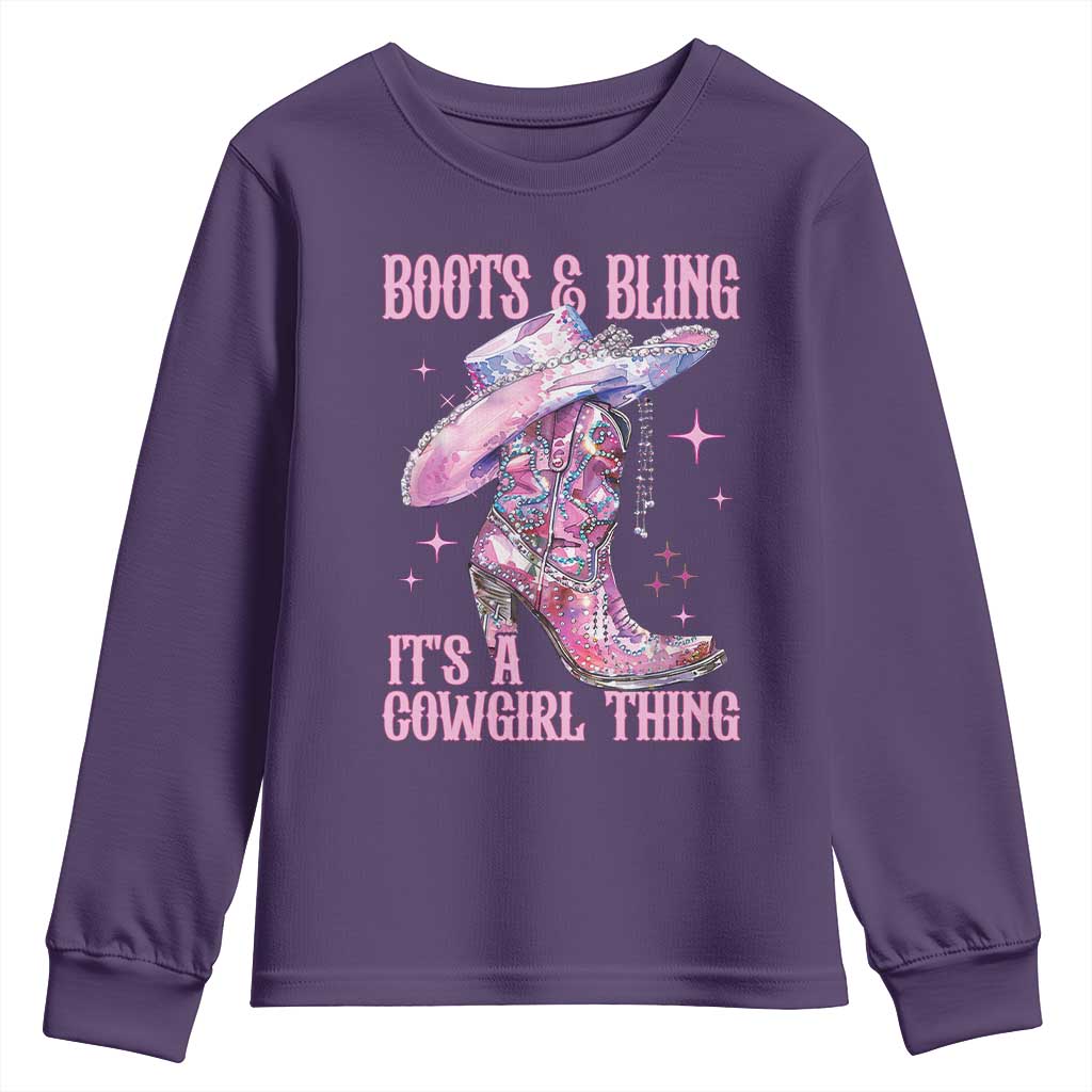 Boots and Bling Its A Cowgirl Thing Youth Sweatshirt TS10 Purple Print Your Wear